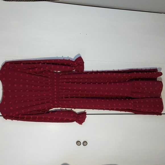 Boutique- Burgundy Longsleeve Tiered Maxi Dress Raised Poofs Modern Sz.Large - Picture 7 of 12
